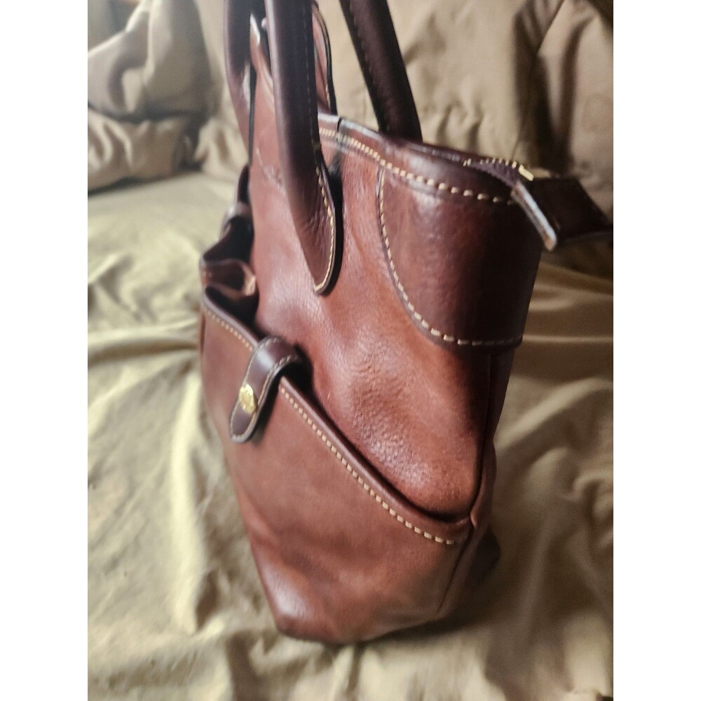 Dooney & Bourke Florentine Vacchetta Leather Double Pocket Satchel Brown - Picture 6 of 16